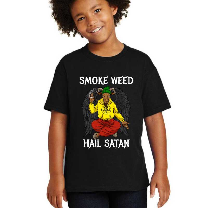 Smoke Weed Hail Satan Tshirt Men Cannabis Shirt Women Stoner Premium Flat Bill Snapback Caps