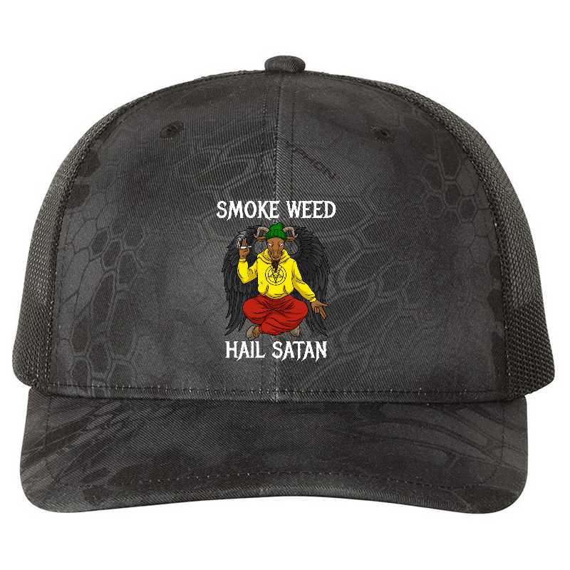 Smoke Weed Hail Satan Tshirt Men Cannabis Shirt Women Stoner Premium Flat Bill Snapback Caps