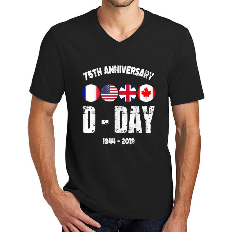 75Th Anniversary D-Day Normandy Landing Gift Ve Day Unisex V-Neck T-Shirt Men Black