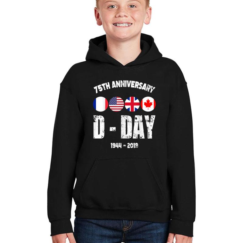 75Th Anniversary D-Day Normandy Landing Gift Ve Day Youth Hooded Sweatshirt Boy Black