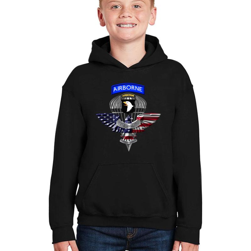 101St Airborne Division Screaming Eagles Veteran  Youth Hooded Sweatshirt Boy Black