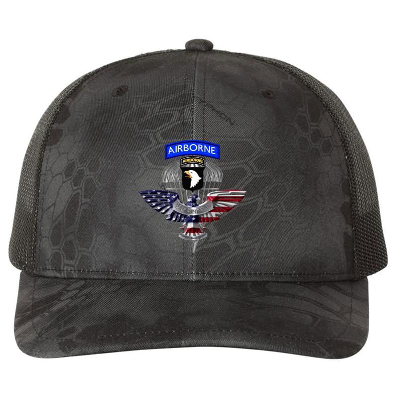 101St Airborne Division Screaming Eagles Veteran  Richardson Premium Trucker Snapback Cap  Kryptek Typhon Black