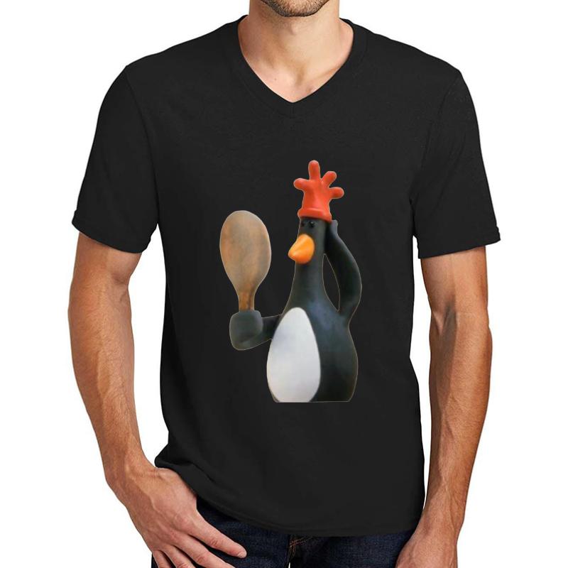 Wallace And Gromit Feathers Mcgraw Penguin Unisex V-Neck T-Shirt Men Black