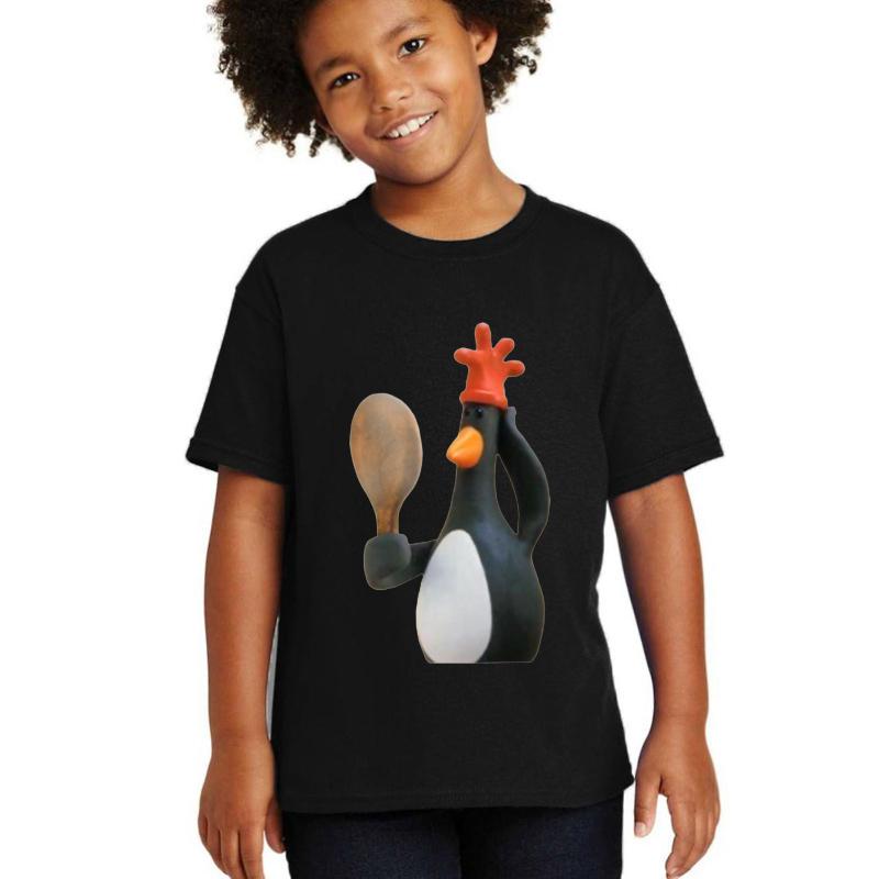 Wallace And Gromit Feathers Mcgraw Penguin Youth T-Shirt Boy Black