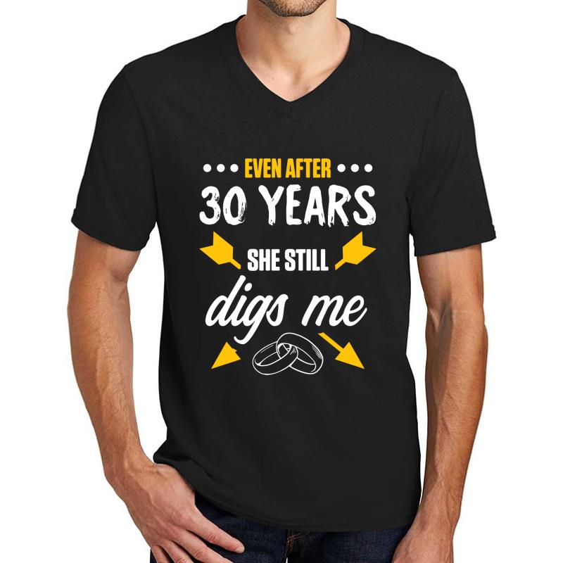 30Th 30 Year Wedding Anniversary Gift Dig Husband Wife Product Unisex V-Neck T-Shirt Men Black