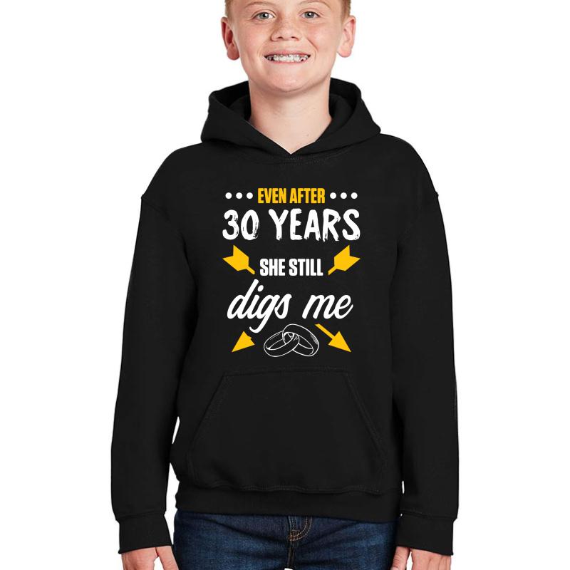 30Th 30 Year Wedding Anniversary Gift Dig Husband Wife Product Youth Hooded Sweatshirt Boy Black