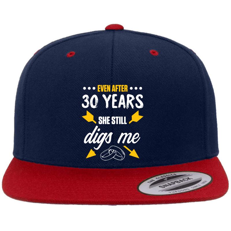 30Th 30 Year Wedding Anniversary Gift Dig Husband Wife Product Premium Flat Bill Snapback Cap  Navy