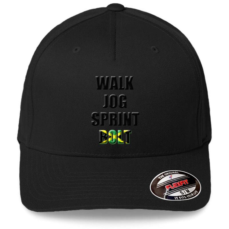 Walk Jog Sprint Bolt! Flexfit Baseball Cap  Black