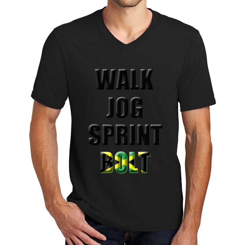 Walk Jog Sprint Bolt! Unisex V-Neck T-Shirt Men Black