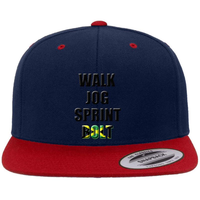 Walk Jog Sprint Bolt! Premium Flat Bill Snapback Cap  Navy