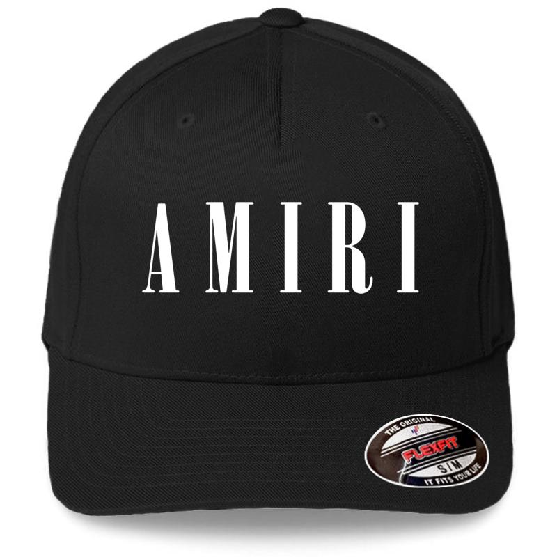 Amiri White Font Flexfit Baseball Cap  Black