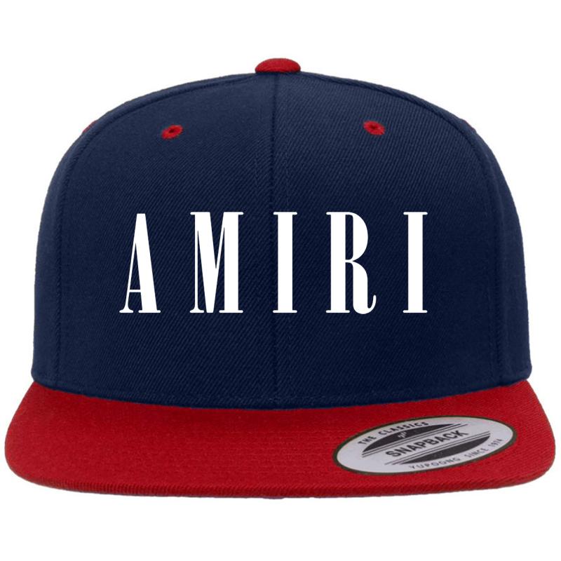 Amiri White Font Premium Flat Bill Snapback Cap  Navy