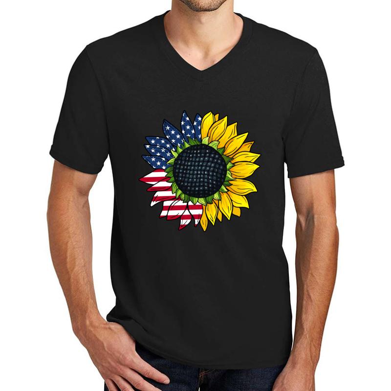 American Sunflower Unisex V-Neck T-Shirt Men Black