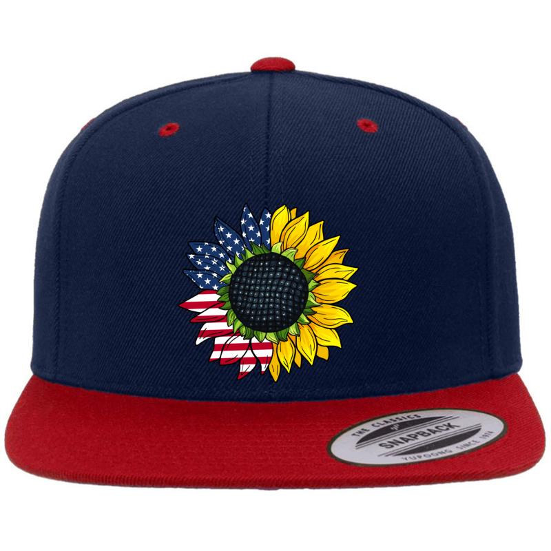 American Sunflower Premium Flat Bill Snapback Cap  Navy