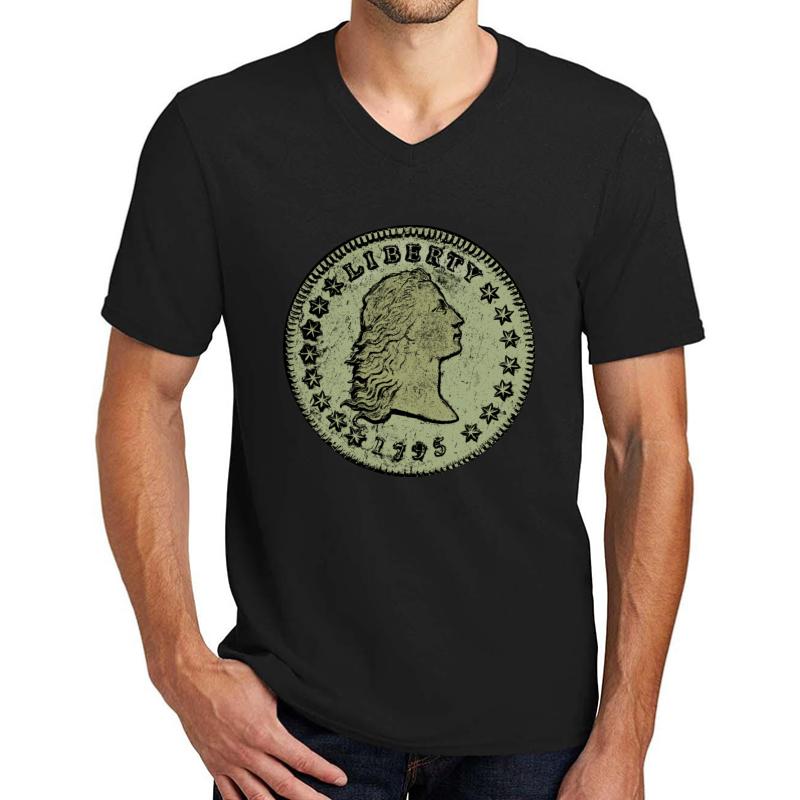 1795 Flowing Hair Silver Dollar Unisex V-Neck T-Shirt Men Black