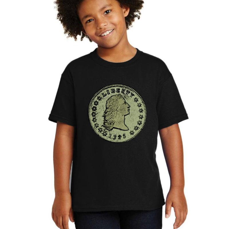 1795 Flowing Hair Silver Dollar Youth T-Shirt Boy Black