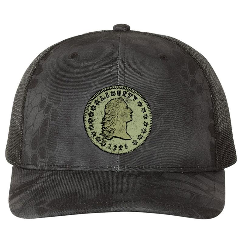 1795 Flowing Hair Silver Dollar Richardson Premium Trucker Snapback Cap  Kryptek Typhon Black