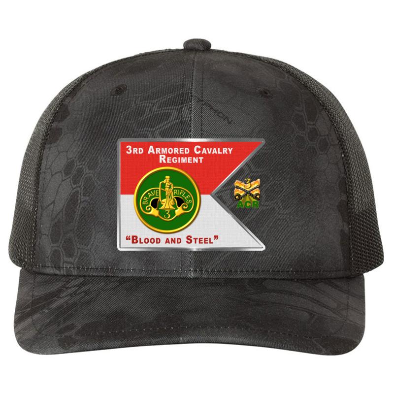 3Rd Armored Cavalry Regiment Acr Brave Rifles  Richardson Premium Trucker Snapback Cap  Kryptek Typhon Black