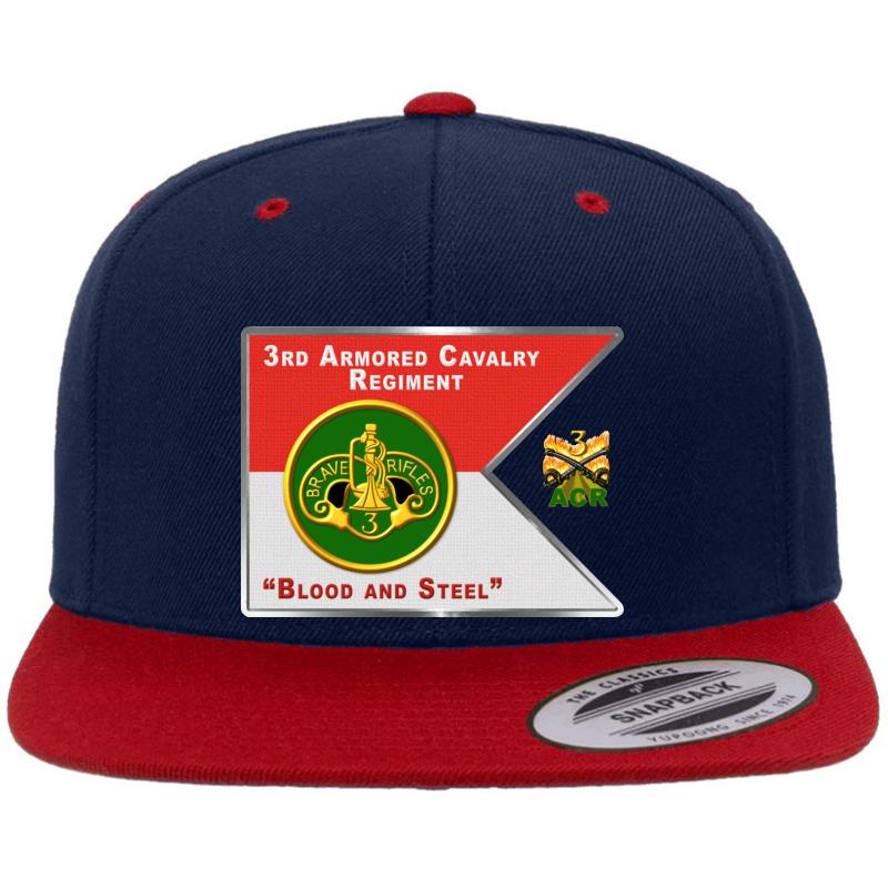 3Rd Armored Cavalry Regiment Acr Brave Rifles  Premium Flat Bill Snapback Cap  Navy