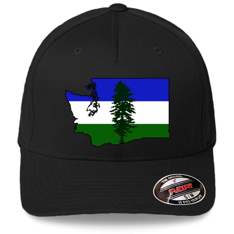 Washington State Cascadia Flag Flexfit Baseball Cap  Black