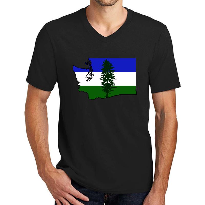 Washington State Cascadia Flag Unisex V-Neck T-Shirt Men Black