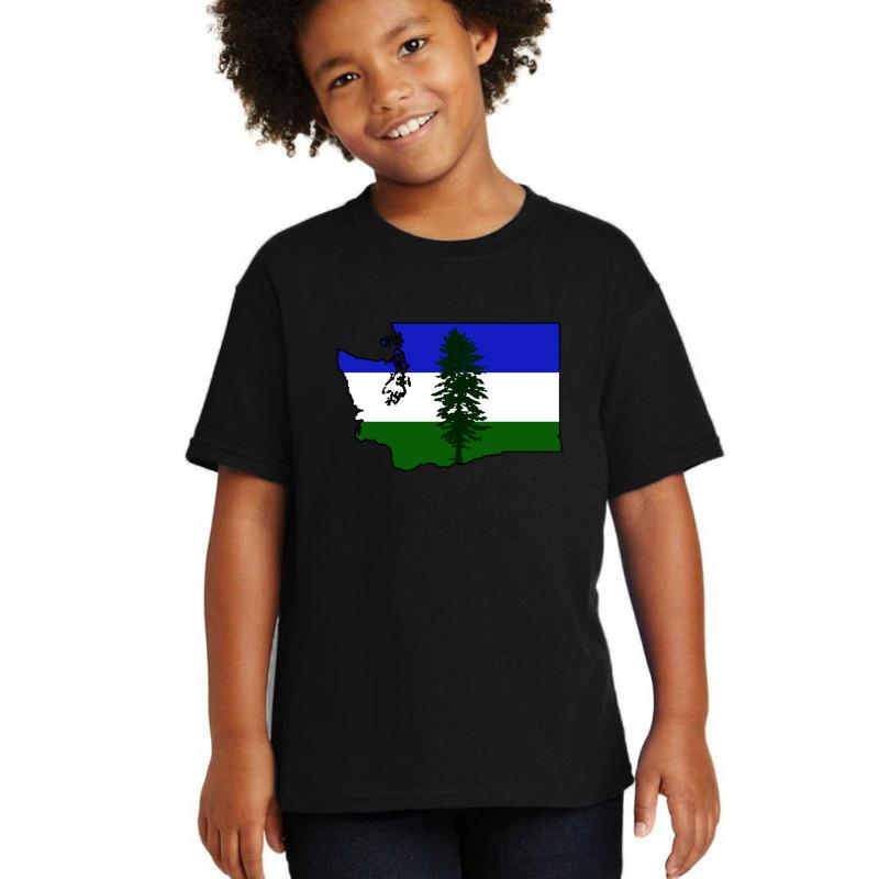 Washington State Cascadia Flag Youth T-Shirt Boy Black