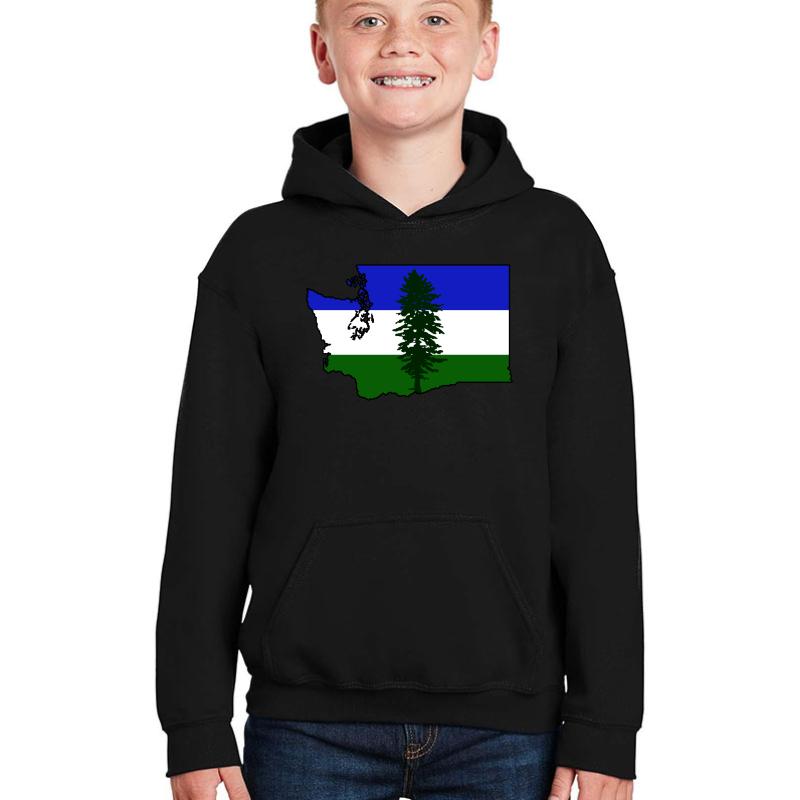 Washington State Cascadia Flag Youth Hooded Sweatshirt Boy Black