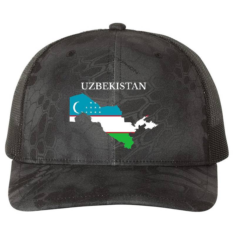 Uzbekistan Map Flag Premium Flat Bill Snapback Caps