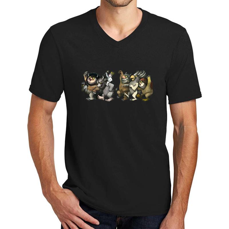 Wild Things Romp Graphic Unisex V-Neck T-Shirt Men Black