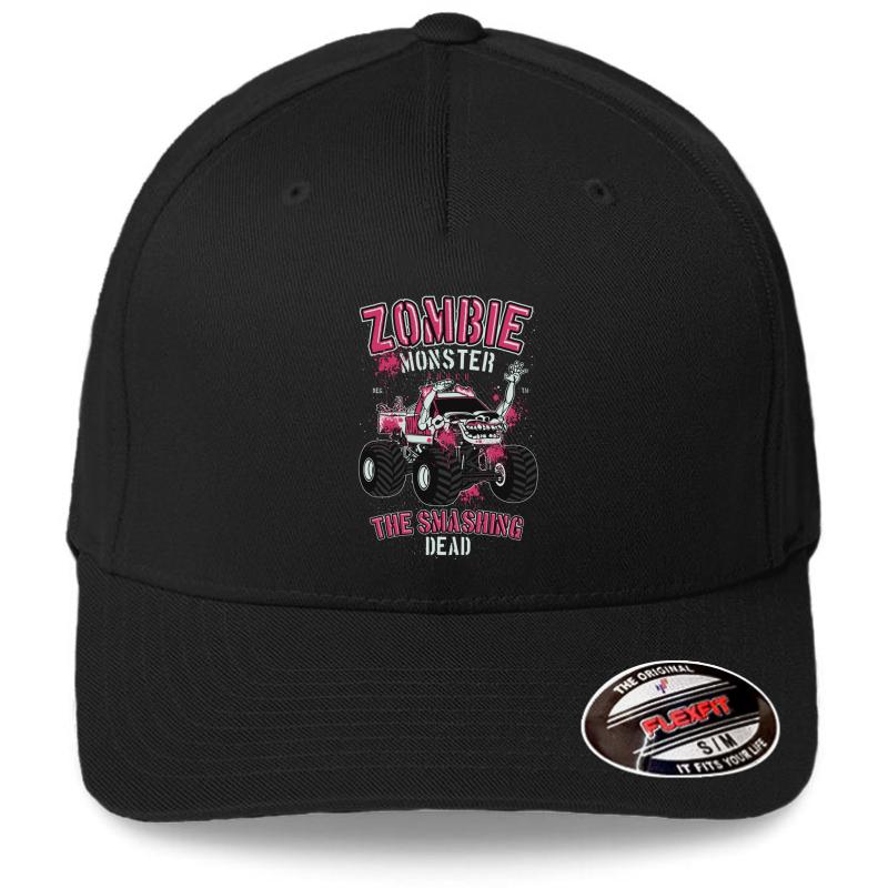 Zombie Monster Smashing Truck - Diecast Design Flexfit Baseball Cap  Black