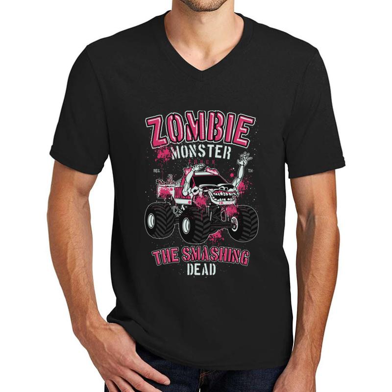 Zombie Monster Smashing Truck - Diecast Design Unisex V-Neck T-Shirt Men Black