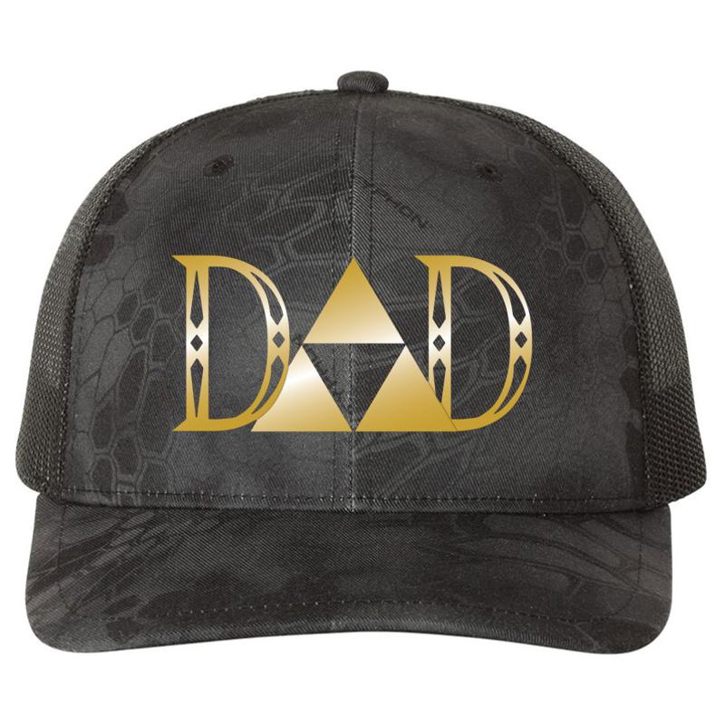 Zelda Inspired Dad Shirt Fathers Day Gaming Gamer Nintendo Retro Richardson Premium Trucker Snapback Cap  Kryptek Typhon Black