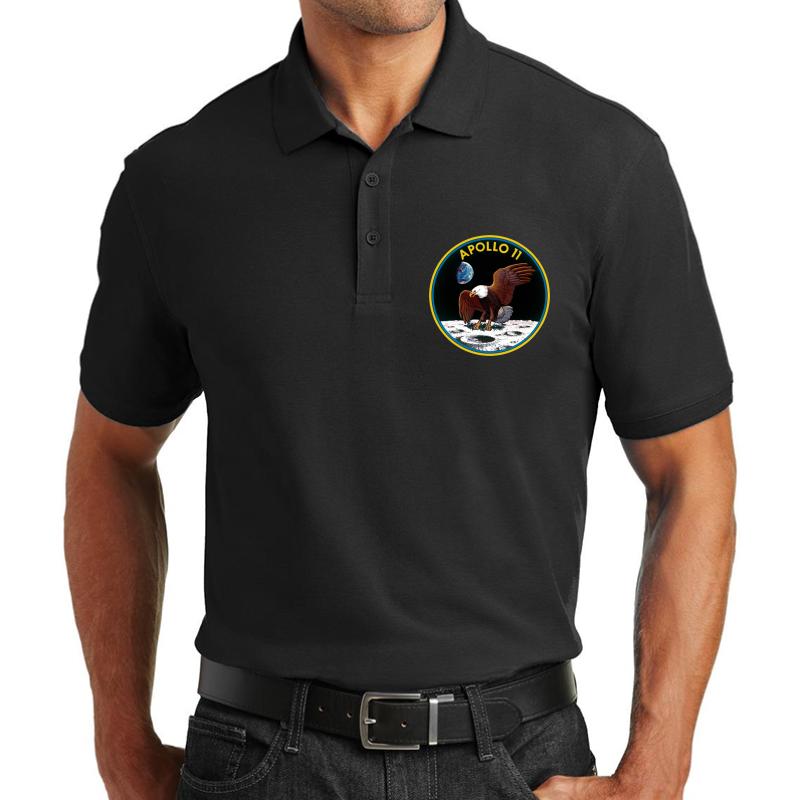 Apollo 11 Mission Logo Unisex Polo Jersey Sport Shirt Men Black