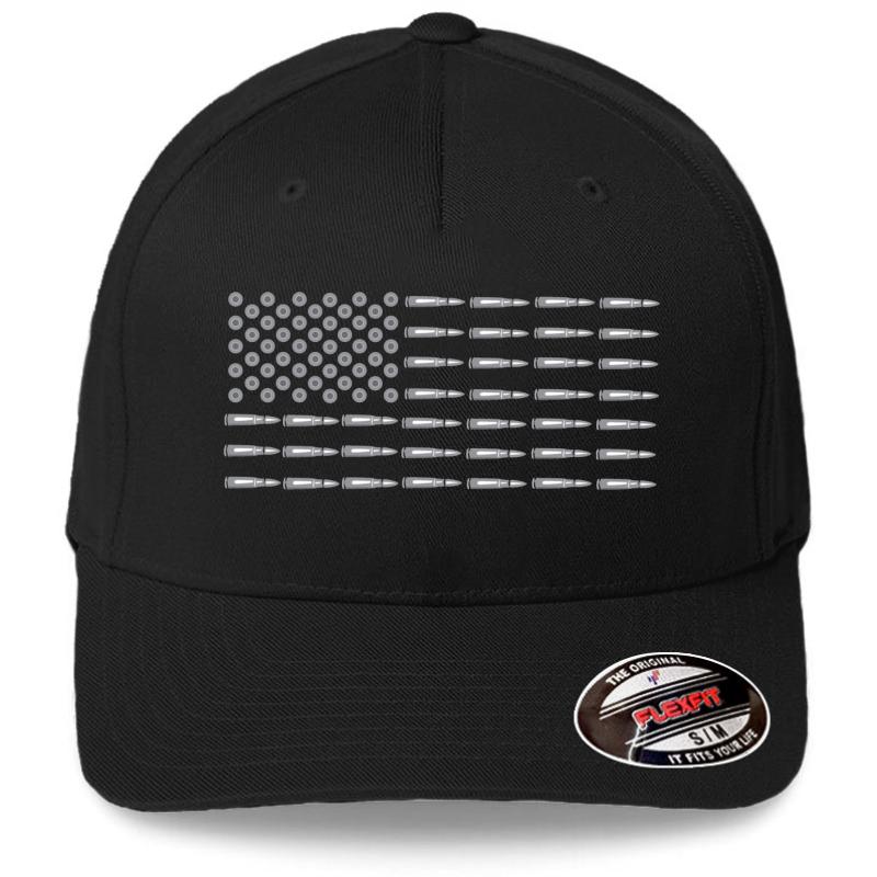 American Bullet Flag Design Flexfit Baseball Cap  Black