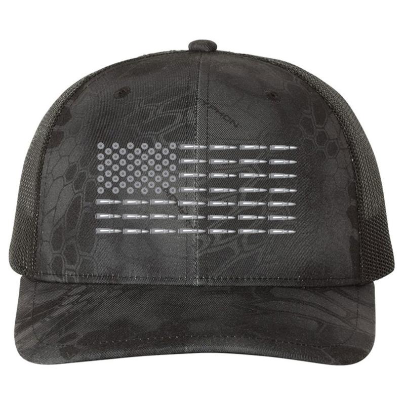 American Bullet Flag Design Richardson Premium Trucker Snapback Cap  Kryptek Typhon Black