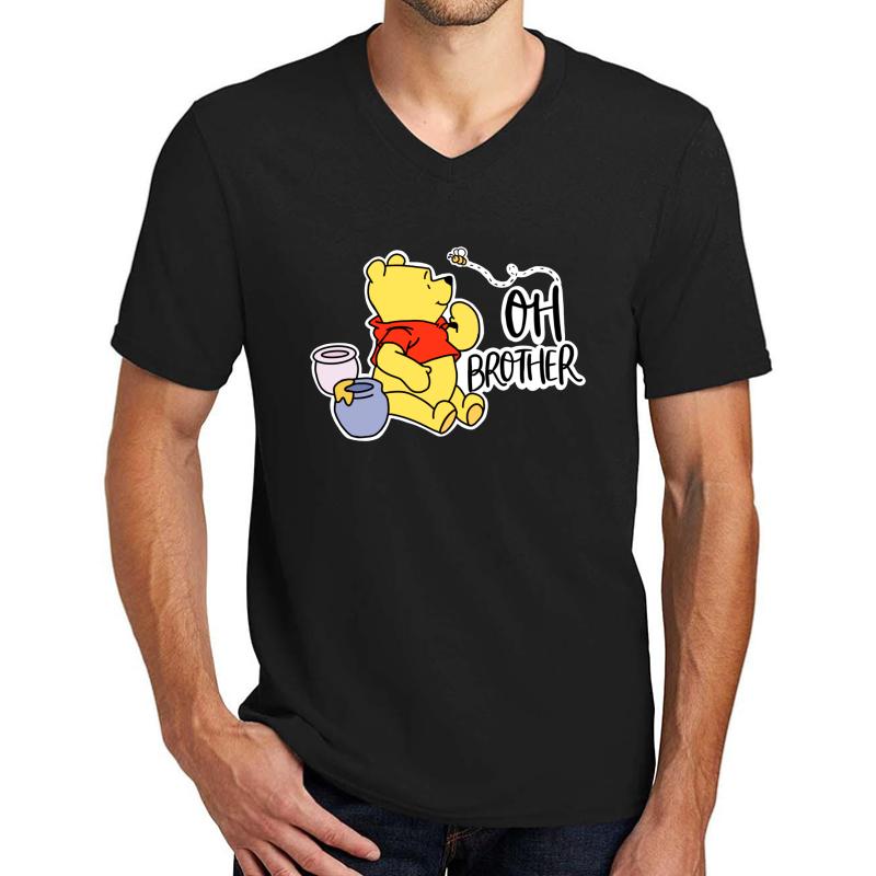 Winnie The Pooh Unisex V-Neck T-Shirt Men Black