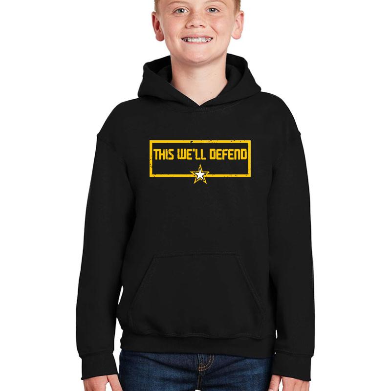 This We'll Defend Army Motto Youth Hooded Sweatshirt Boy Black