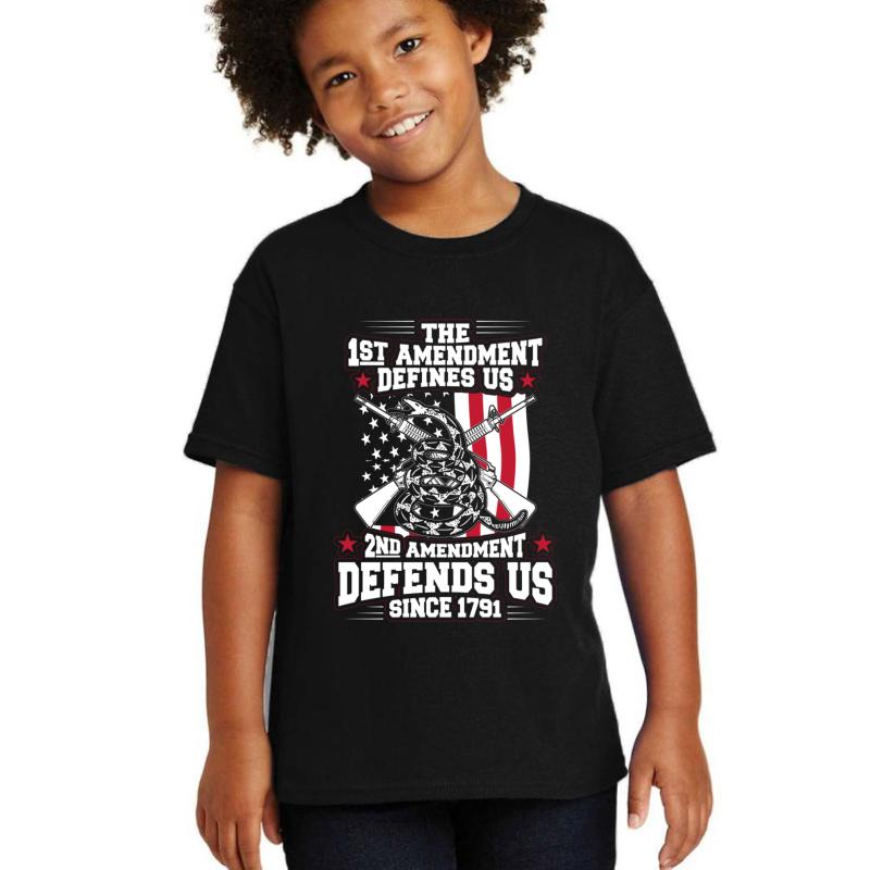 2Nd Amendment First Amendment Defines Us Second Amendment Defends Us Second Amendment Youth T-Shirt Boy Black