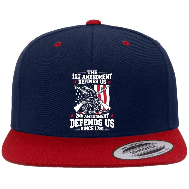 2Nd Amendment First Amendment Defines Us Second Amendment Defends Us Second Amendment Premium Flat Bill Snapback Cap  Navy