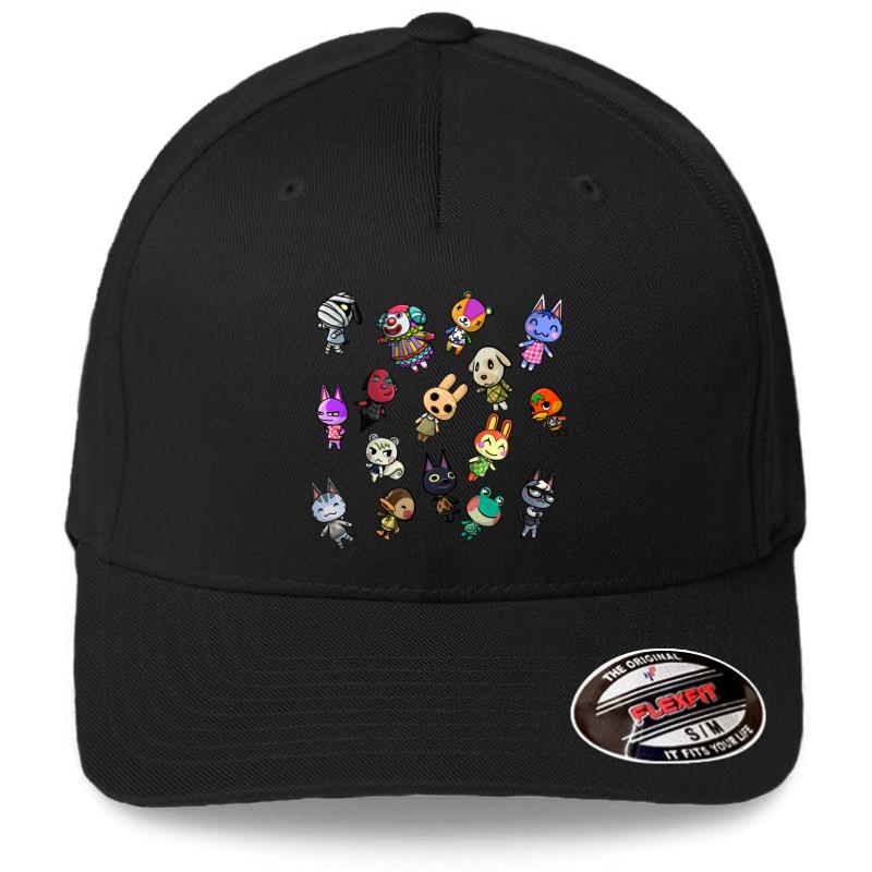 Animal Crossing Character Pattern Flexfit Baseball Cap  Black