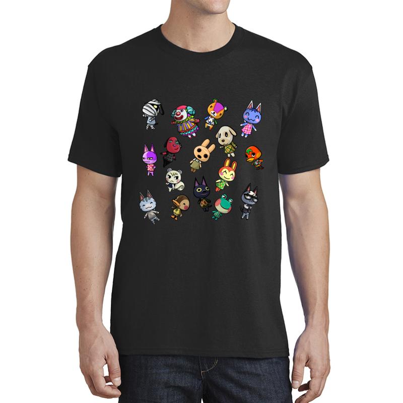 Animal Crossing Character Pattern Unisex T-Shirt Men Black