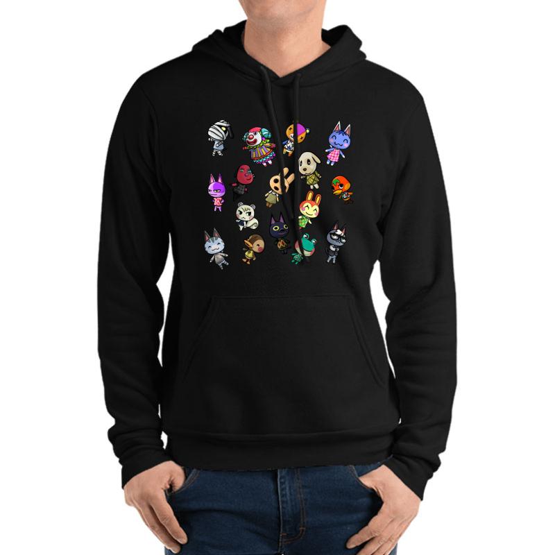 Animal Crossing Character Pattern Unisex Hooded Sweatshirt Men Black