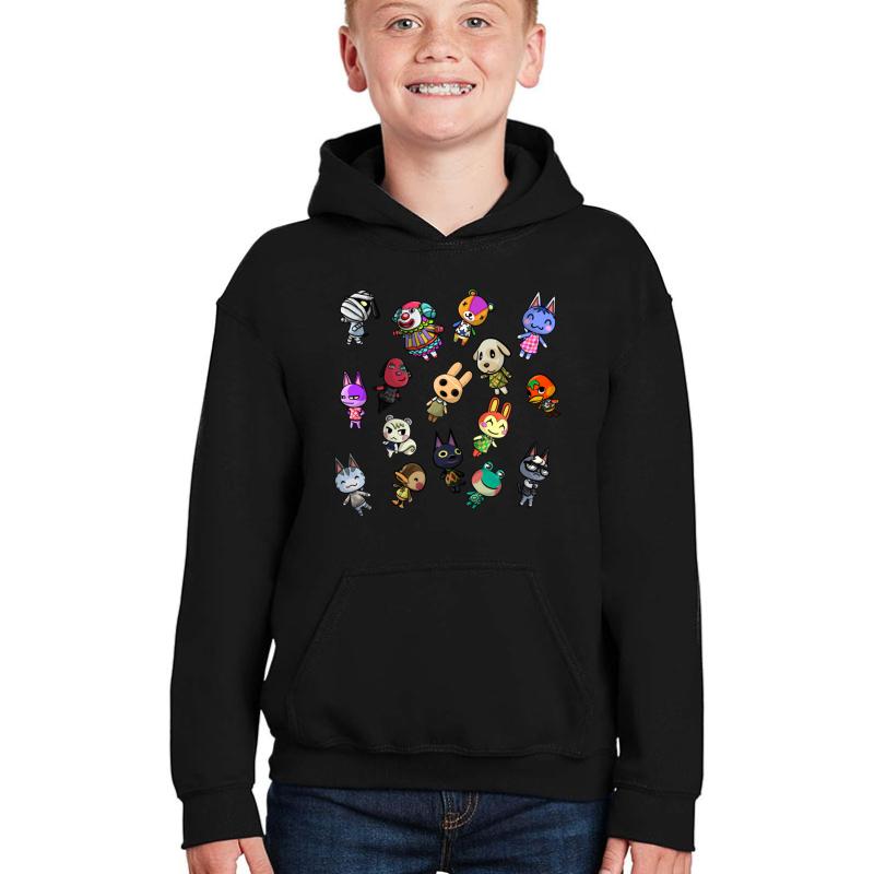 Animal Crossing Character Pattern Youth Hooded Sweatshirt Boy Black