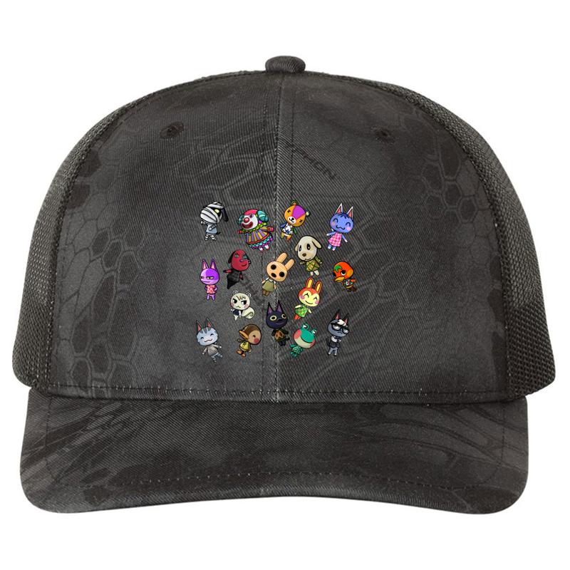 Animal Crossing Character Pattern Richardson Premium Trucker Snapback Cap  Kryptek Typhon Black