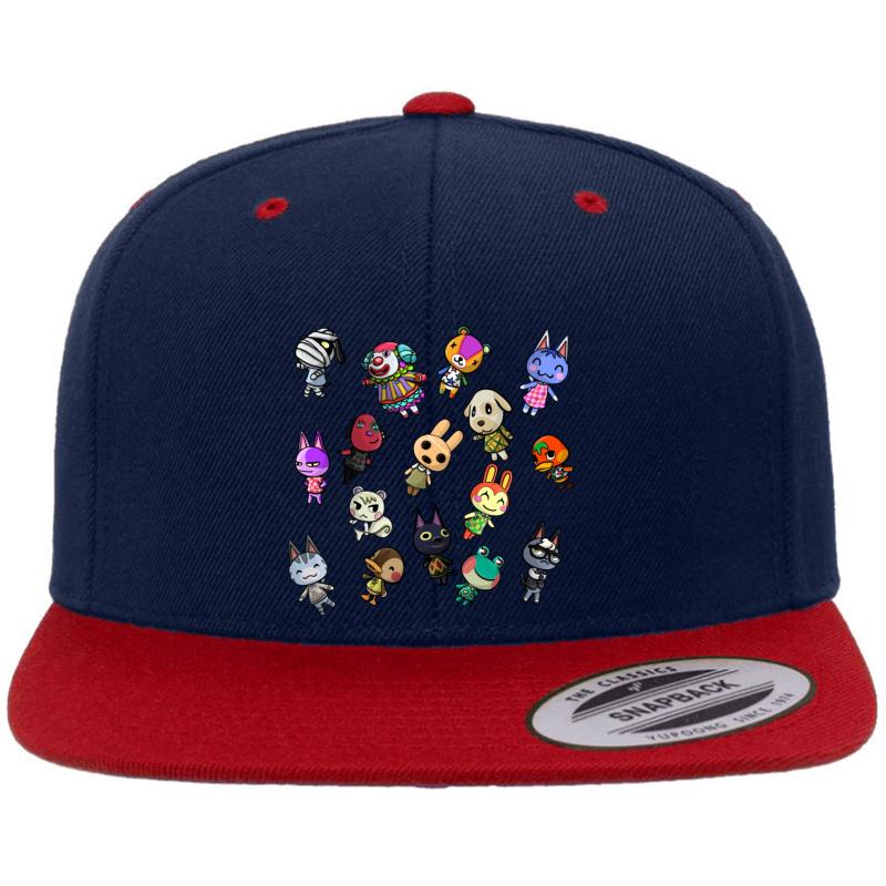 Animal Crossing Character Pattern Premium Flat Bill Snapback Cap  Navy