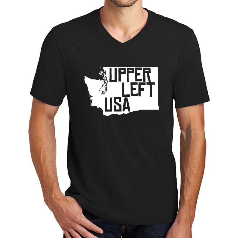 Upper Left Usa Pnw Pacific Northwest Washington State Unisex V-Neck T-Shirt Men Black