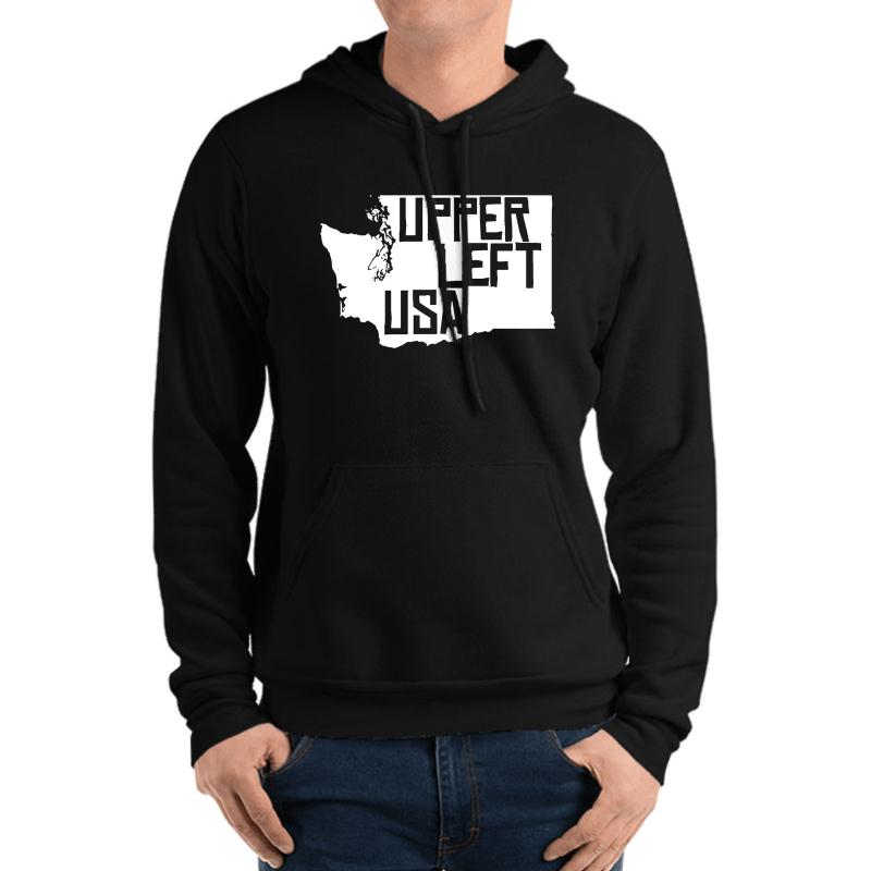 Upper Left Usa Pnw Pacific Northwest Washington State Unisex Hooded Sweatshirt Men Black