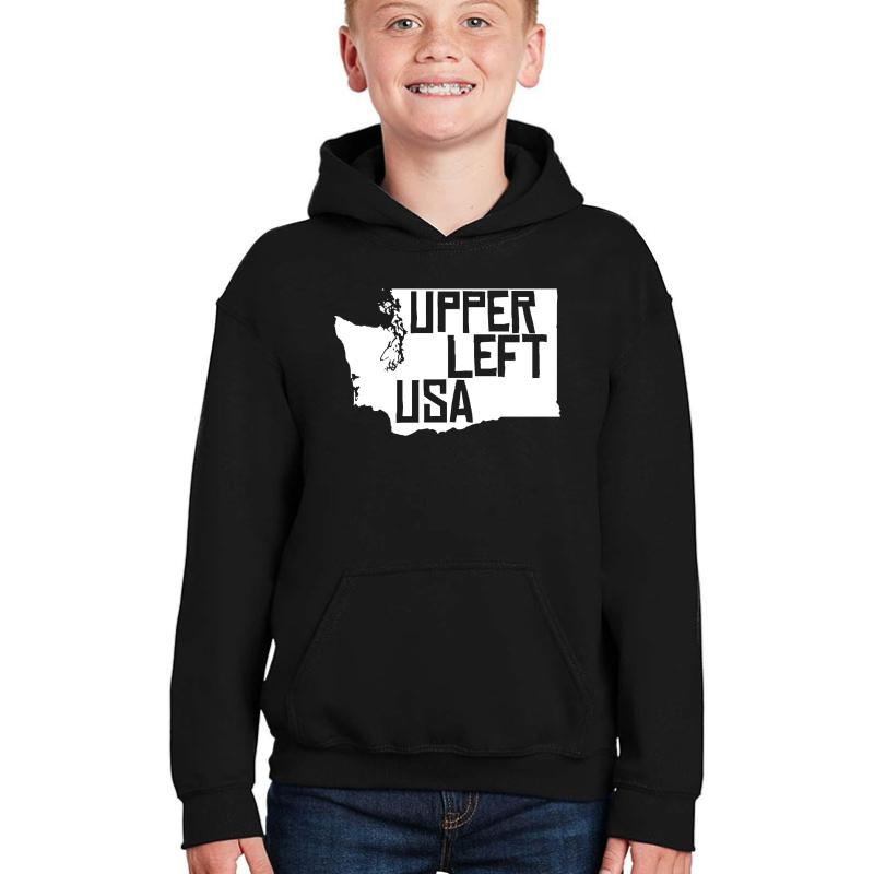 Upper Left Usa Pnw Pacific Northwest Washington State Youth Hooded Sweatshirt Boy Black