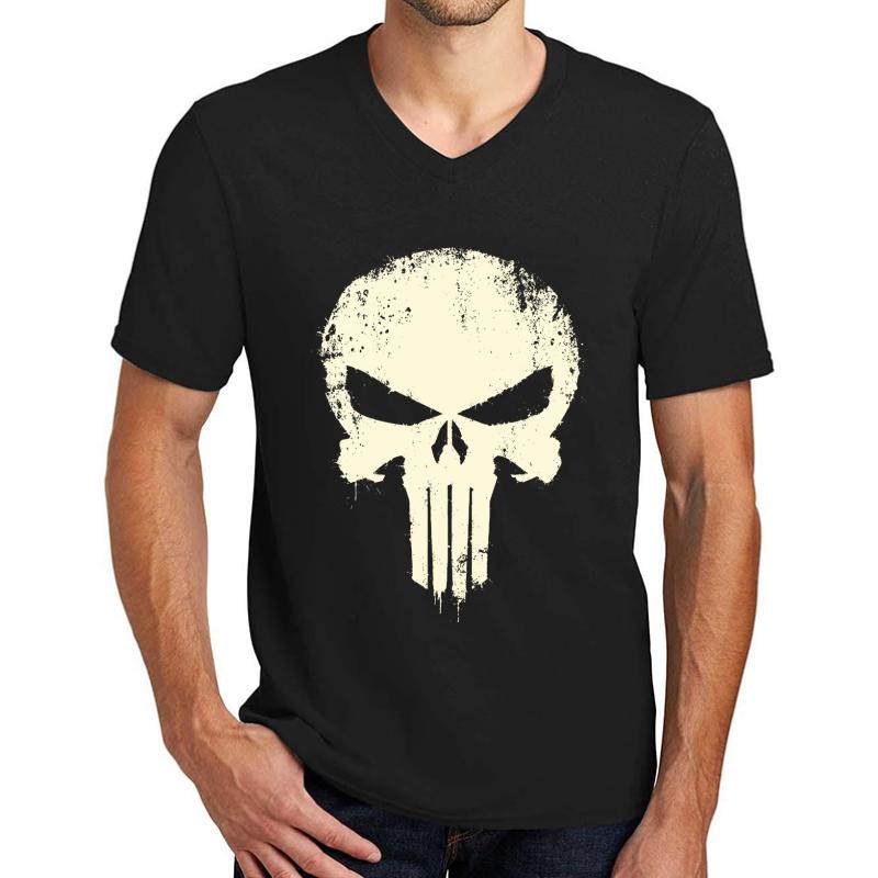 Vintage Punisher Unisex V-Neck T-Shirt Men Black