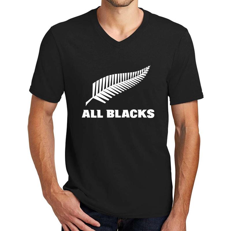 All Blacks Newzealand Rugby Unisex V-Neck T-Shirt Men Black